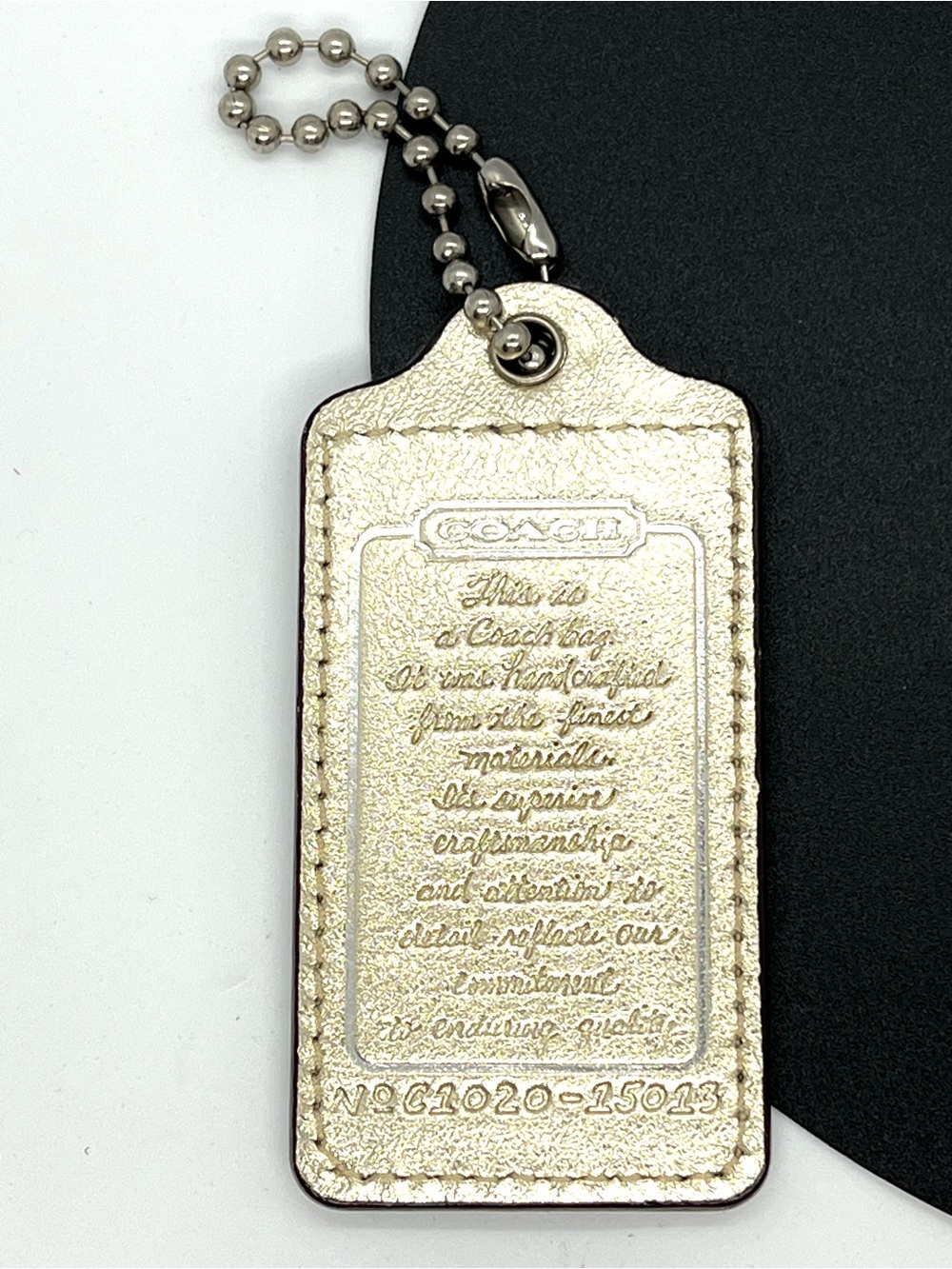 Coach Julia Op Art Metallic Gold Leather Creed LARGE Hangtag Bag Charm Fob